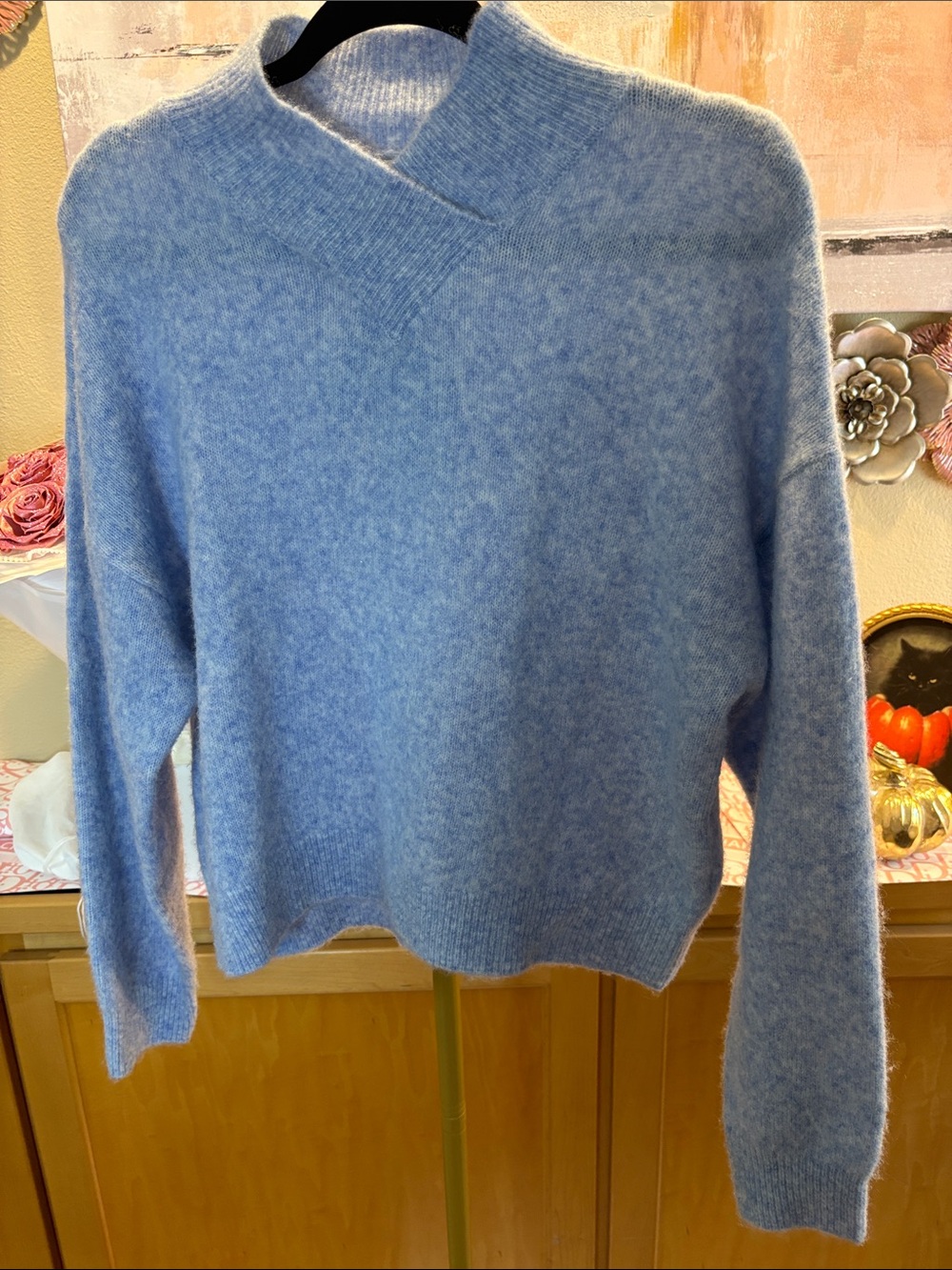 Cozy Dusty Blue Cowl-Style Sweater
